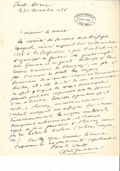 Lettre de Louis Guilloux demandant du secours pour les rfugis. 1 D 161